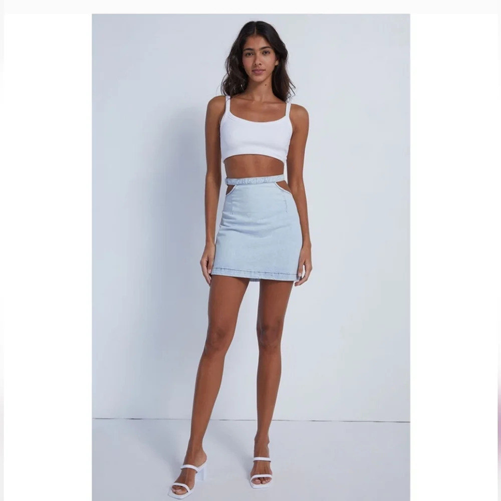 Denim Mini Skirt - NWT WeWoreWhat Cut Out Indigo Comfort Skirt - Picture 6 of 16